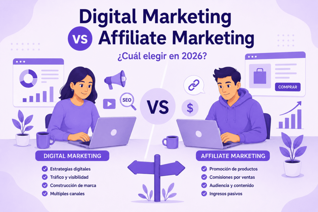 Comparativa entre digital marketing vs affiliate marketing para emprendedores digitales