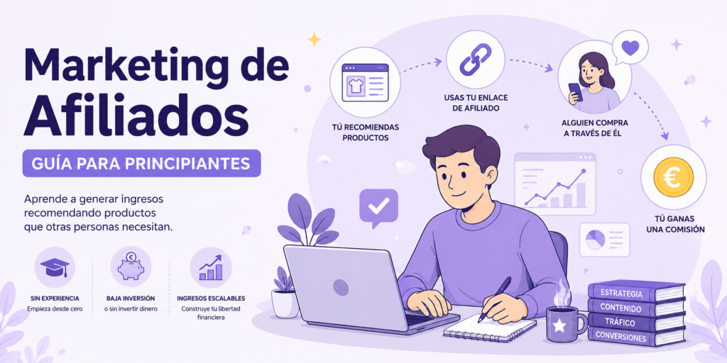 Persona aprendiendo marketing de afiliados desde un ordenador mientras genera ingresos mediante recomendaciones online