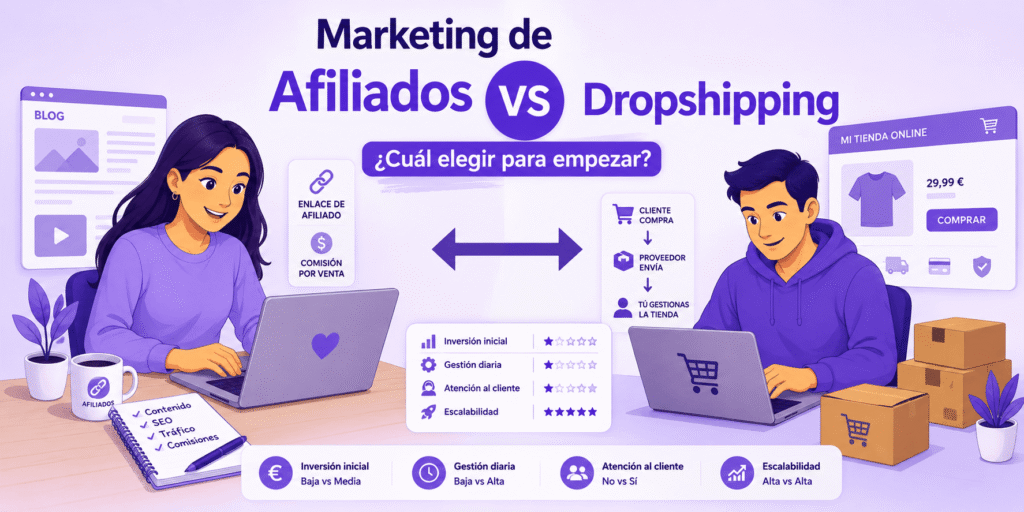 Comparación entre marketing de afiliados vs dropshipping para emprendedores digitales