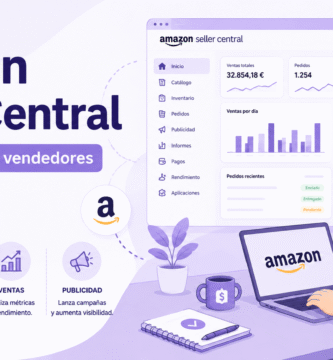 Panel Amazon Seller Central utilizado por vendedores para gestionar productos, pedidos y ventas en Amazon