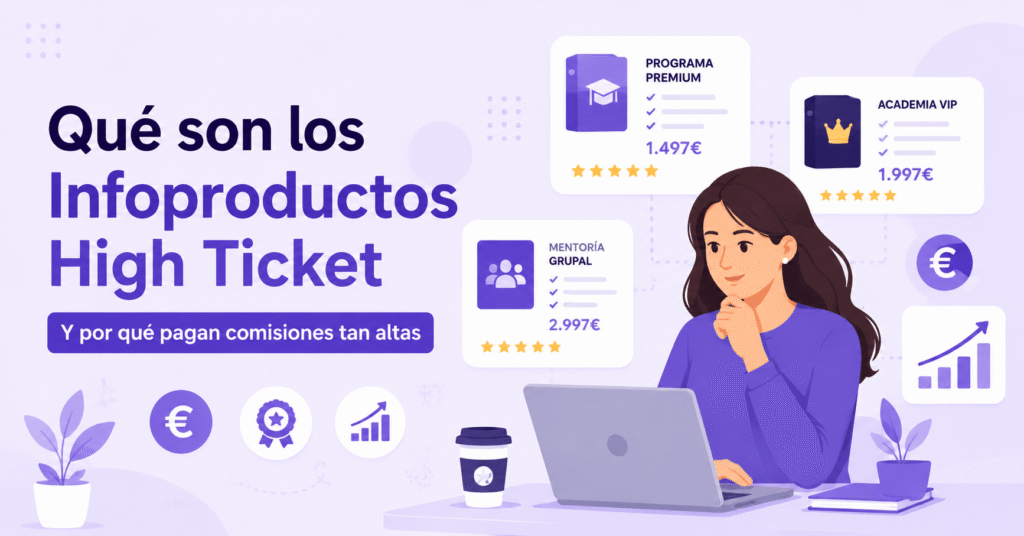 mujer teletrabajando en marketing de afiliados con infoproductos high ticket