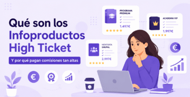 mujer teletrabajando en marketing de afiliados con infoproductos high ticket