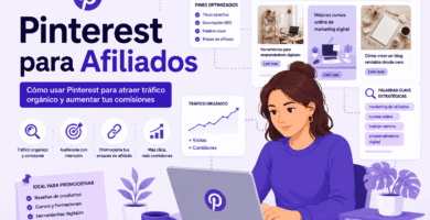 Emprendedora estudiando la oportunidad de trabajar en Pinterest para afiliados