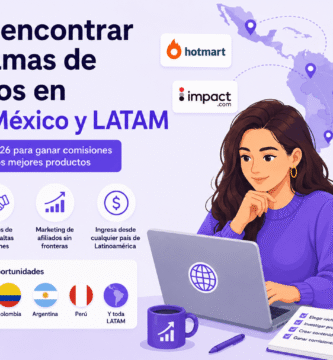 Emprendedora buscando programas de afiliados en LATAM desde su ordenador