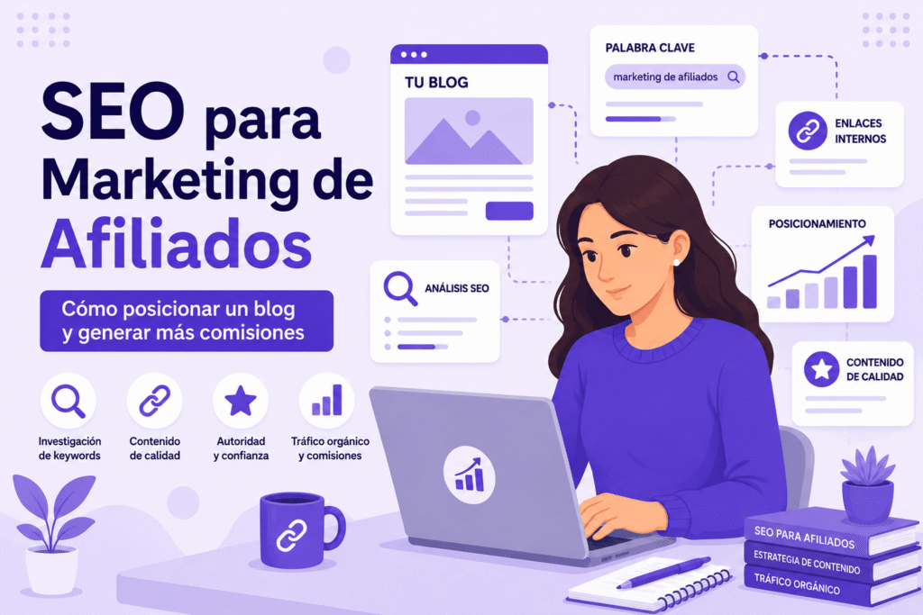 emprendedora aprendiendo estrategias de SEO para marketing de afiliados