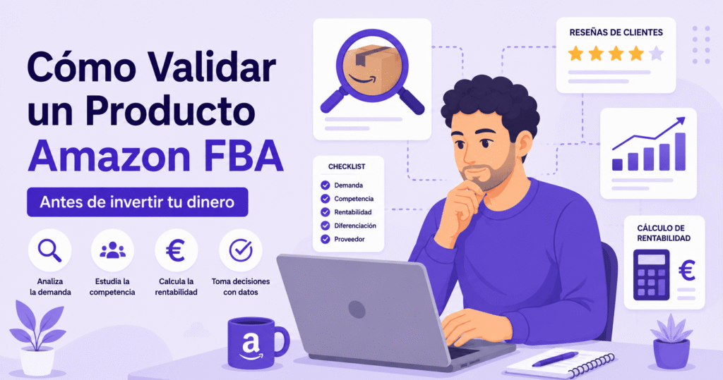 Emprendedor aprendiendo cómo validar un producto Amazon FBA rentable para vender en Amazon